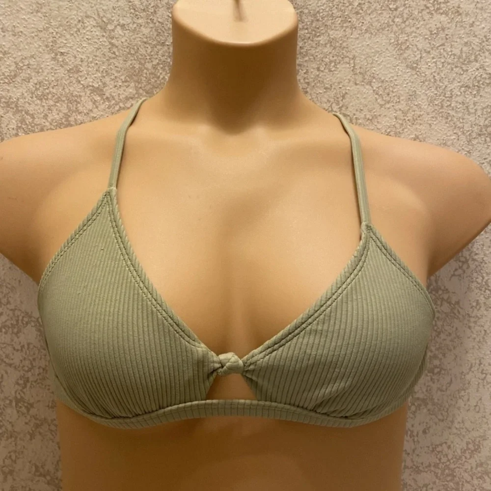 Adore Me Mossy Green Velvet Ribbed Bikini Top